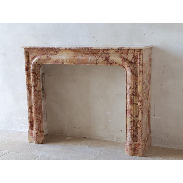 Stone Antique French Boudin Mantelpiece in Brèche De Montmeyan Marble, 1800s For Sale - Image 7 of 15
