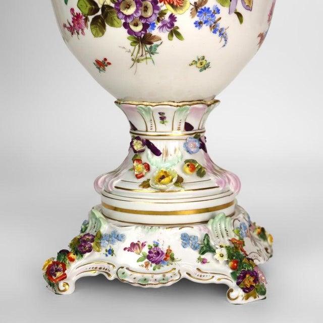 Large German Dresden Figural, Scenic & Floral Lidded Porcelain Palace Urn C1880 For Sale - Image 13 of 18