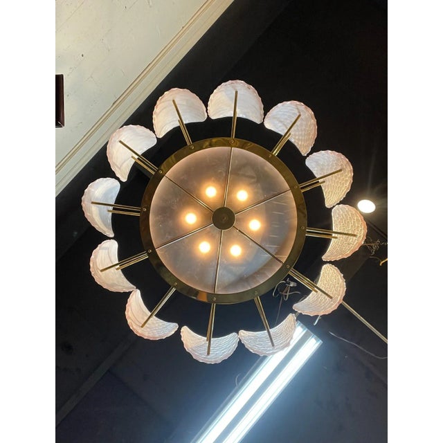 Early 21st Century Modern Pink Murano Glass and Brass Chandelier For Sale - Image 5 of 7