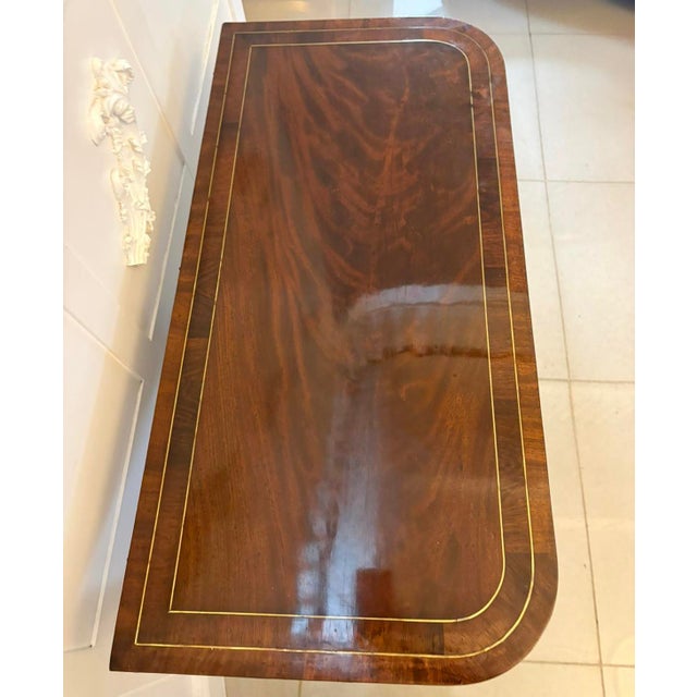 Antique English Regency Mahogany Brass Inlaid Fold-Over Console Card Table, 1830 For Sale - Image 16 of 18
