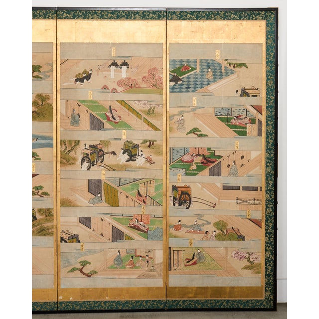 Fifty-Four Scenes from The Tale of Genji Six Panel Screens - a Pair For Sale In Atlanta - Image 6 of 18