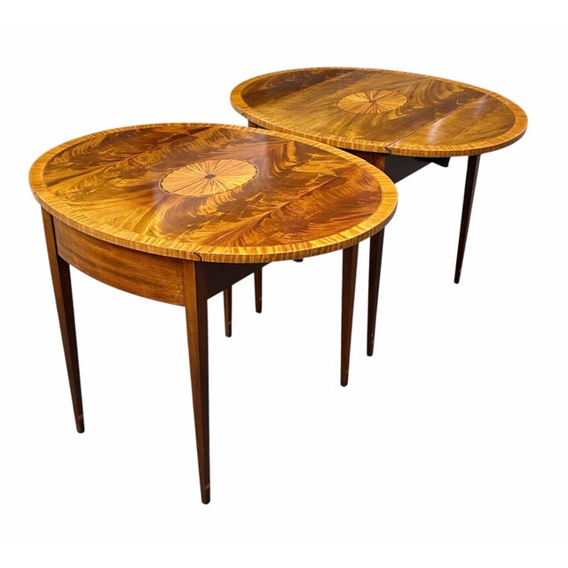 Brown Late 20th Century Pair of Federal Style Mahogany Inlaid Pembroke Tables by Councill Craftsman For Sale - Image 8 of 12