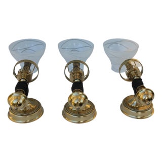 Brass Wall Light attributed to John Devoluy, 1950s, Set of 3 For Sale