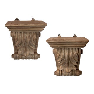 Pair of Carved Wood Wall Brackets For Sale