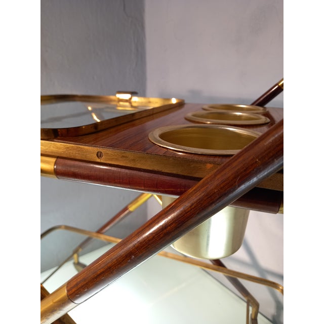 Metal Trolley in Wood, Brass and Glass Shelves attributed to Cesare Lacca for Cassina by Cesare Lacca, 1950s For Sale - Image 7 of 11