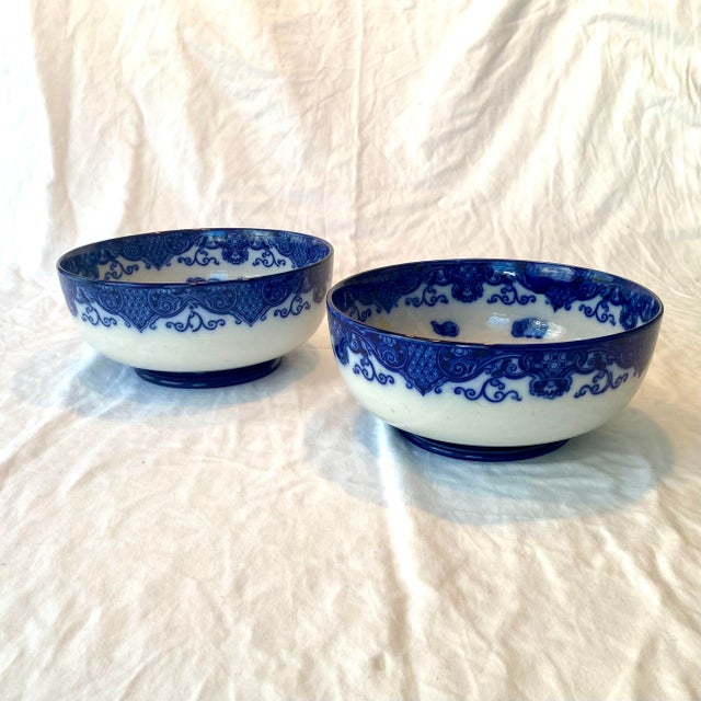 Pair of antique blue and white dragon Royal Dolton, English center piece bowls