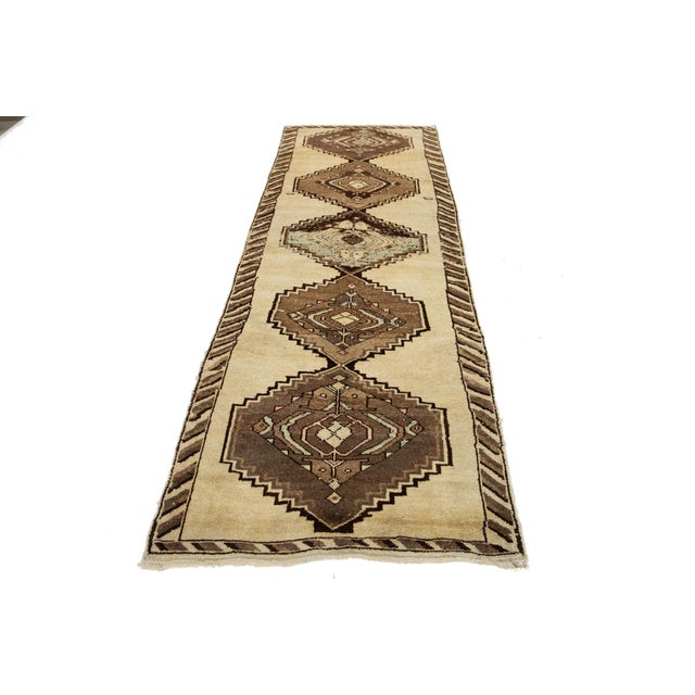 Tribal Beige Antique Malayer Persian Wool Runner With Tribal Design For Sale - Image 3 of 7