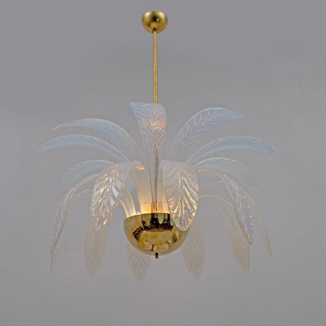 Palm-shaped chandelier in iridescent murano glass. italy, late 20th century a striking sculptural chandelier inspired by...