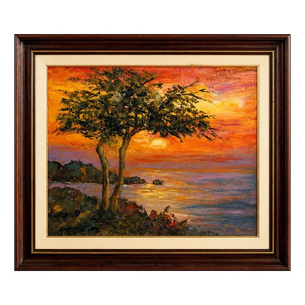 Jusa, Landscape, Sunset, 1996, Acrylic on Canvas For Sale
