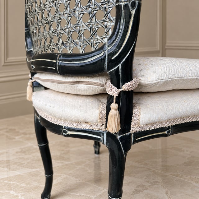 Vintage Chinoiserie Dark Jade Green Lacquer Faux Bamboo Cane Dining Chairs - Set of 6 For Sale - Image 17 of 18