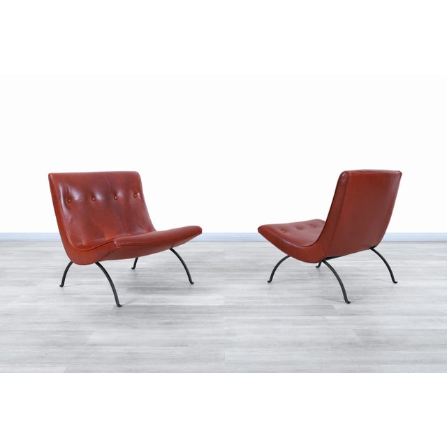 Thayer Coggin Mid-Century Leather and Iron "Scoop" Lounge Chairs by Milo Baughman, 1950s For Sale - Image 4 of 13