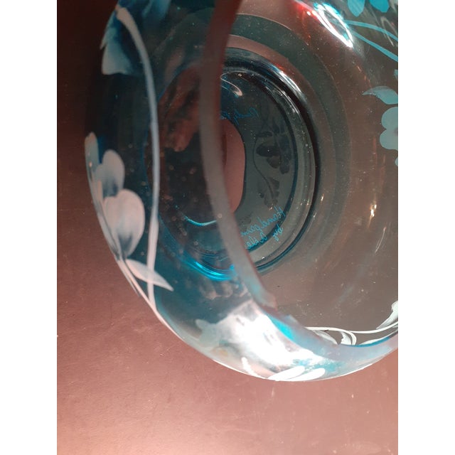 Blue 1960s Fenton Hand-Painted Blue Teal Rose Bowl For Sale - Image 8 of 10