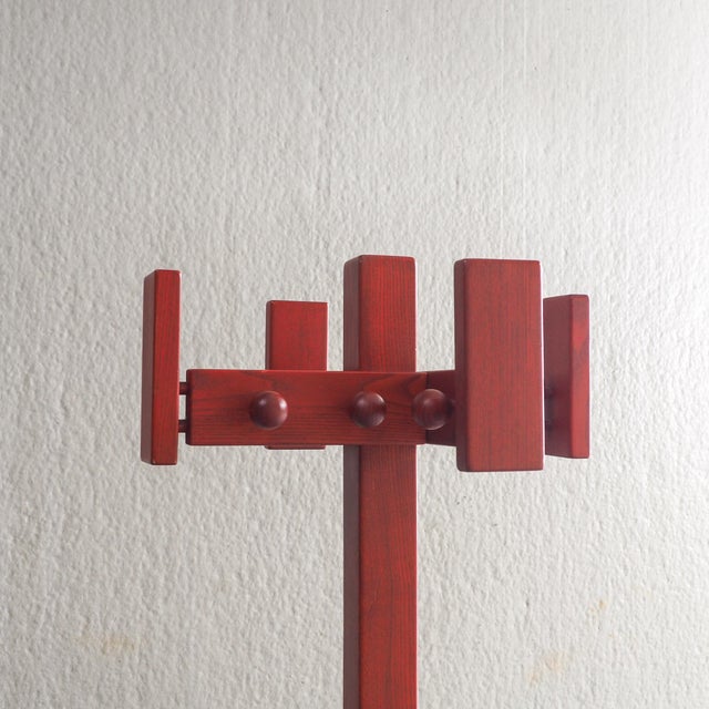 Red Vintage Red Stained Pine Wood Coat Hanger, 1970s For Sale - Image 8 of 12