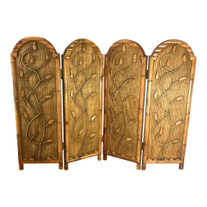 Bamboo Rattan Organic Bohemian Folding Screen Room Divider Reversible