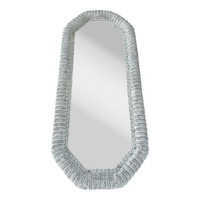 Vintage White Wicker Mirror Full Length For Sale