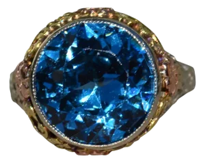 The Garden Court: Ladies Antique 14K Tricolor Ring set with 5.55 CT London Blue Topaz