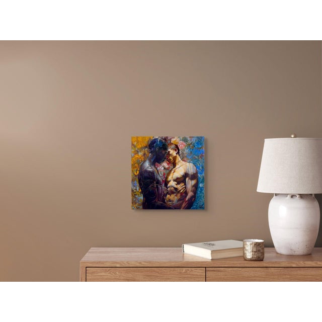 Early 21st Century Heartstrings by Jon Wassom | Mixed Media on Panel depicting two figures embracing. For Sale - Image 5 of 5