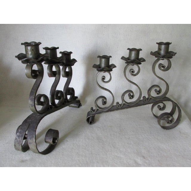 Early 20th Century Arts and Crafts, Mission, Vintage Wrought Iron Candlesticks, Spanish Revival For Sale - Image 5 of 5