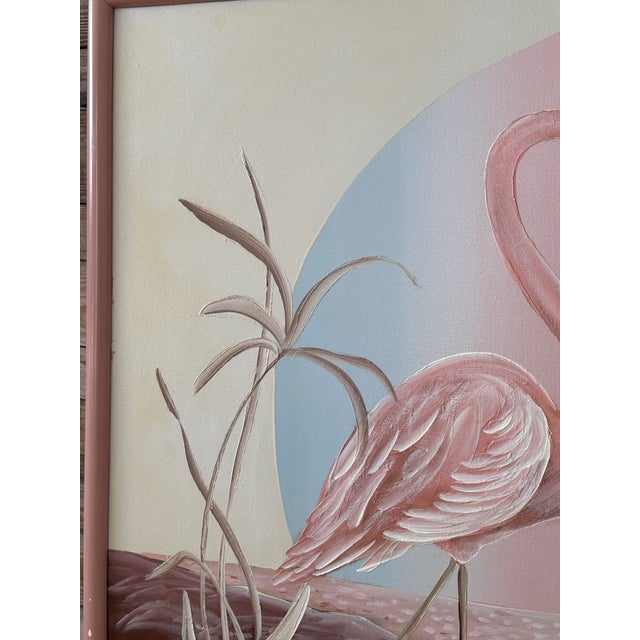 Vintage Coastal Framed Flamingo Painting by Walcutt For Sale - Image 10 of 12
