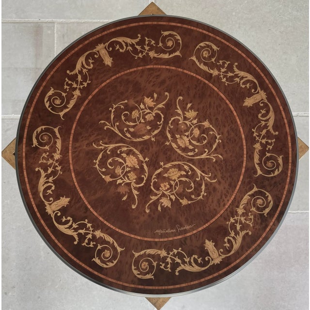 Circa 1980 Italian Intarsio Lazy Susan Arabesque & Sorrentine Scroll Motif - Removable 5mm Glass Top For Sale - Image 9 of 13