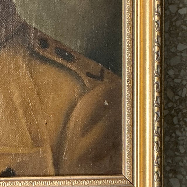 Mid 20th Century Vintage Boho Original Oil Portrait on Canvas For Sale - Image 5 of 5