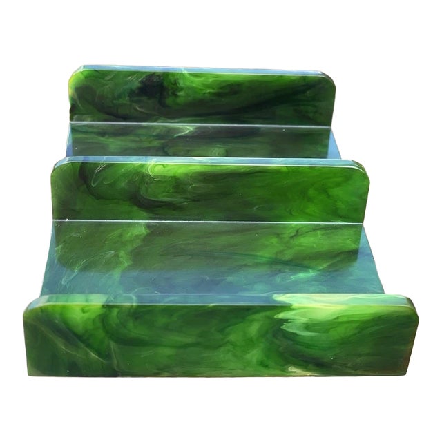 Mid- Century (112 Grams) Green Marbelized Swirl Catalin Bakelite Poker Card Deck Holder 20th C. For Sale
