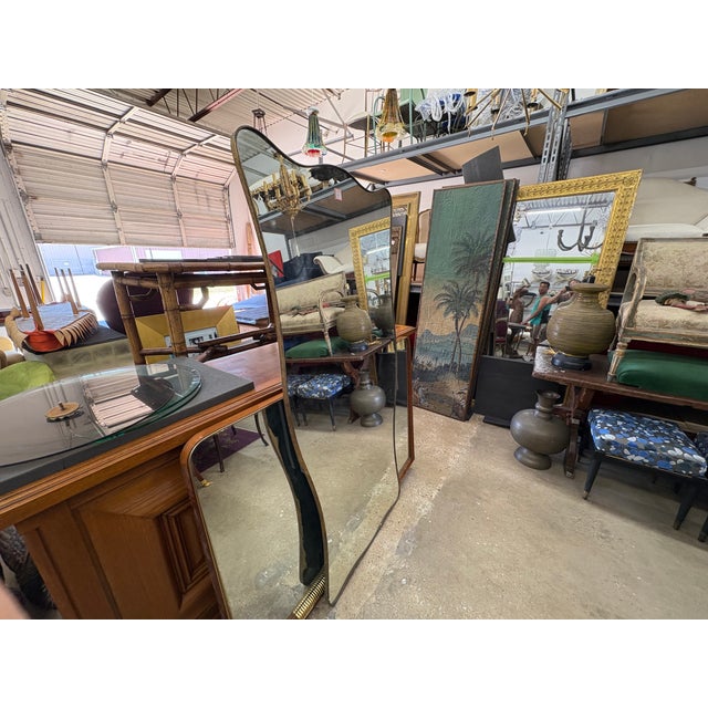 1960s Large Italian Modern Gio Ponti Inspired Brass Mirror For Sale - Image 11 of 13