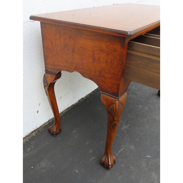 Early 1900s Ball and Claw Feet Burlwood Writing Office Desk 6392 For Sale - Image 16 of 18