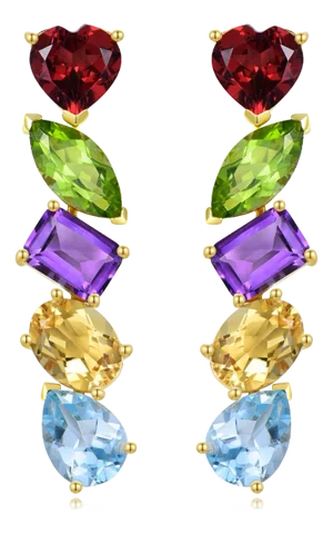 Nina Zhou Secret Garden Multi Gemstone Drop Earrings in 14k Yellow Gold - A Pair