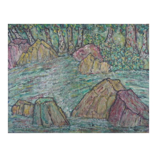Mid Century Mountain Stream Modernist Landscape by Honora Berg For Sale