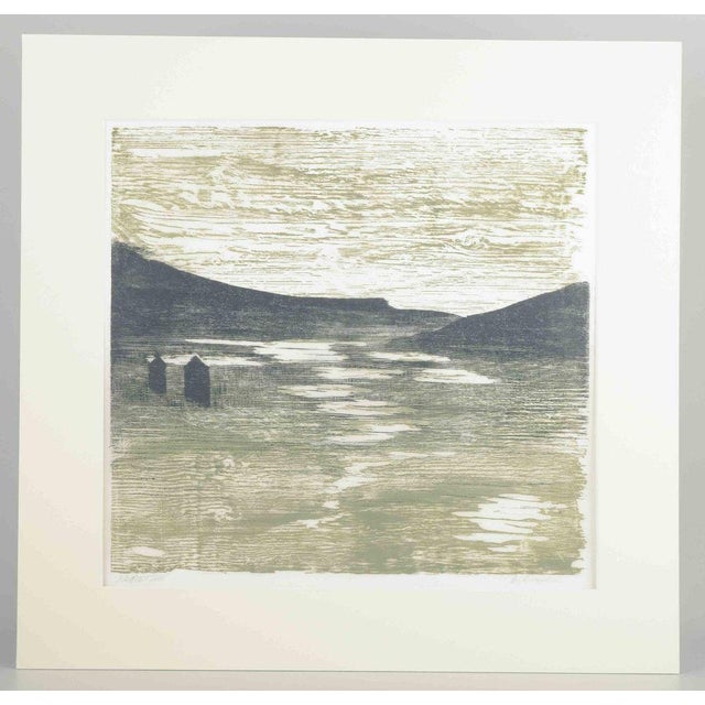 Svend Åge Madsen (1928–2009) Color lithograph. An atmospheric landscape, where light and shadow are reflected on the...