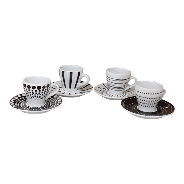Contemporary Bodum Black and White Espresso Cups and Saucers 8 Pieces