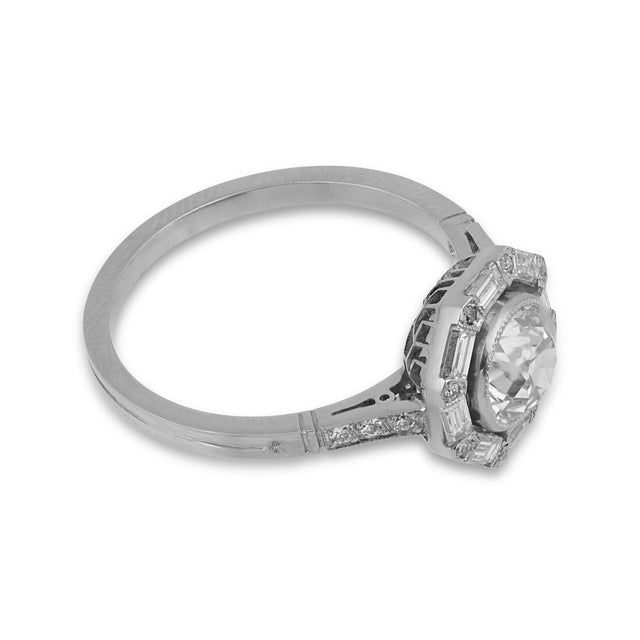 Art Deco Inspired Diamond Target Platinum Ring, Size 7.75 For Sale - Image 4 of 6