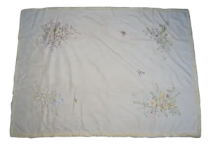 Late 20th Century Chinoiserie White Cream Faux Fur Painted Suede Floral Butterfly Throw Blanket