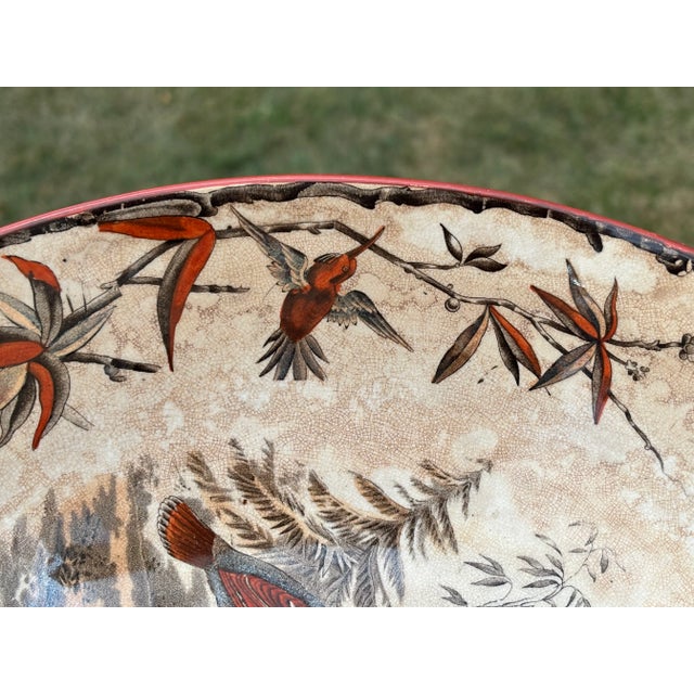 19th C. English Export Transfer Ware Centerpiece Bowl With Harvest / Turkey Decoration For Sale - Image 10 of 11