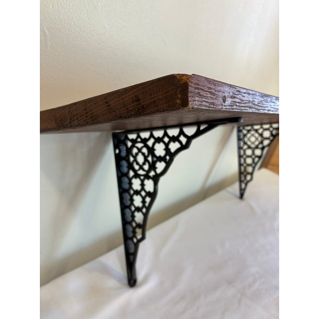 Metal Vintage Wood Wall Shelf With Cast Iron Brackets For Sale - Image 7 of 10