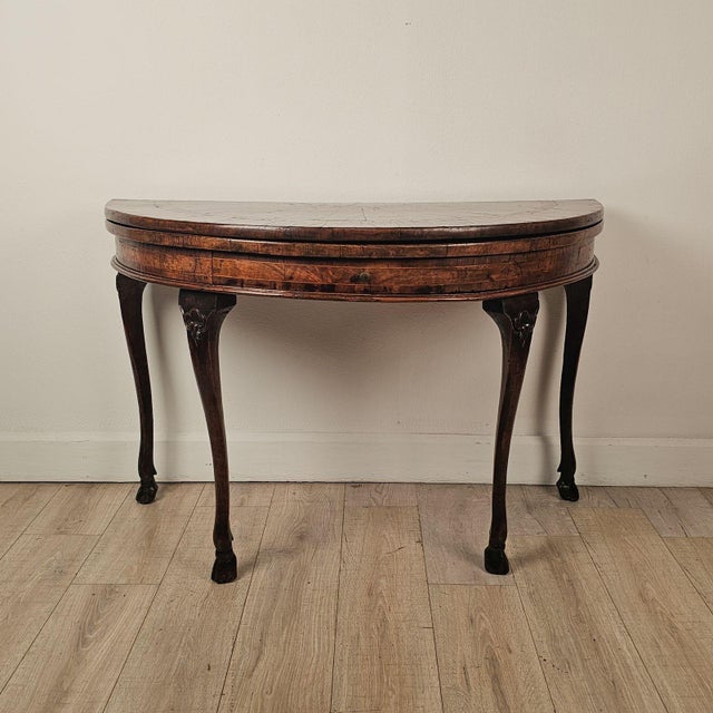 Italian Baroque Olive & Walnut Folding Table, Possibly Venetian, Circa 1760 For Sale - Image 4 of 16