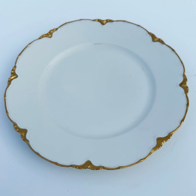Art Nouveau Haviland Limoges China Plate With Ruffled Gilt Trim For Sale - Image 3 of 7