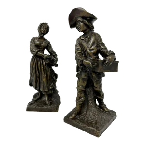 Antique Grand Tour French Bronze Sculpture Male Female Figure Clodion Barbediene