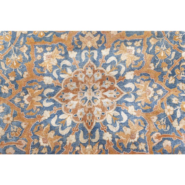 Textile Authentic Persian Kirman Green Blue Brown Handmade Wool Rug For Sale - Image 7 of 10