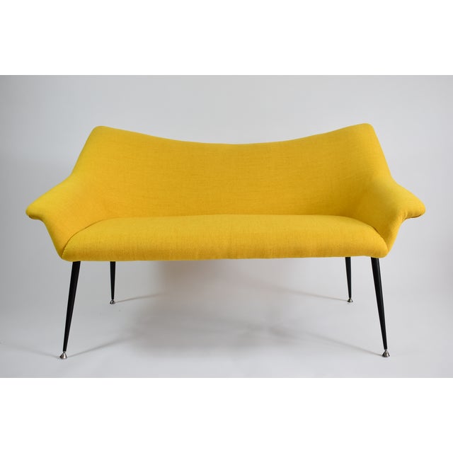 Metal Vintage German 2-Seater Sofa Shell in Yellow Fabric, 1960s For Sale - Image 7 of 7