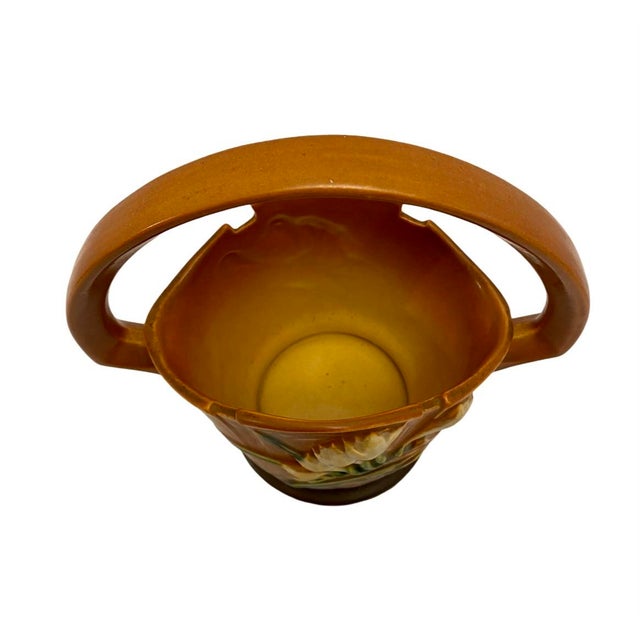 Vintage 1940s Roseville Art Pottery Freesia Brown Basket #391-8 Vgc. For Sale In Atlanta - Image 6 of 8