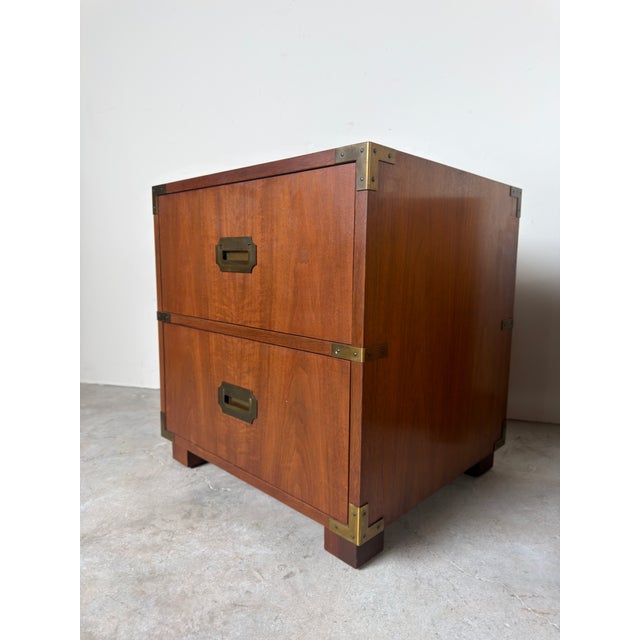Campaign Vintage Baker Furniture Campaign Style Nightstands – A Pair For Sale - Image 3 of 12
