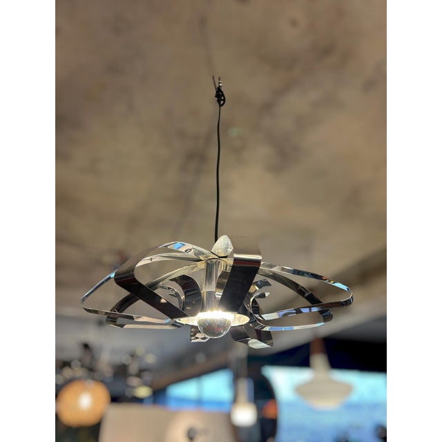 American Chrome-Plated Metal Flower Pendant Light, 1970s For Sale - Image 3 of 10
