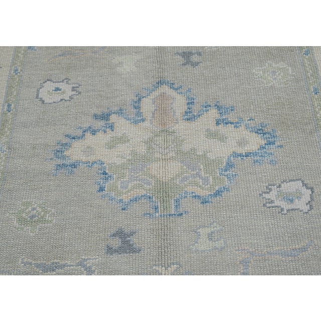 Early 21st Century Turkish Oushak Rug Green & Blue Handwoven Wool Rug 5'3" X 6'11" For Sale - Image 5 of 9