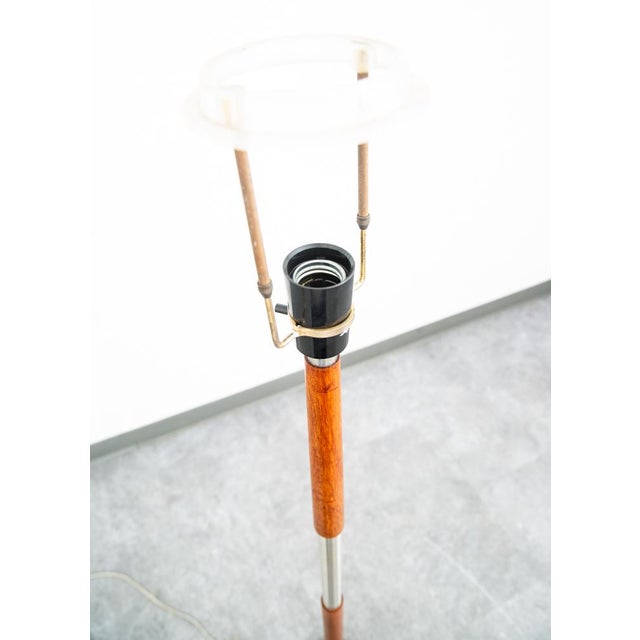 Mid Century Modern Danish Solid Teak Floor Lamp Metal MCM Denmark Silver Round For Sale In Sacramento - Image 6 of 12