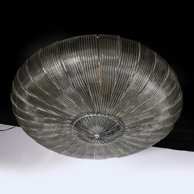 Modern Monumental Modernist Hand-Blown Murano Reeded & Smoked Glass Flush Mount For Sale - Image 3 of 18