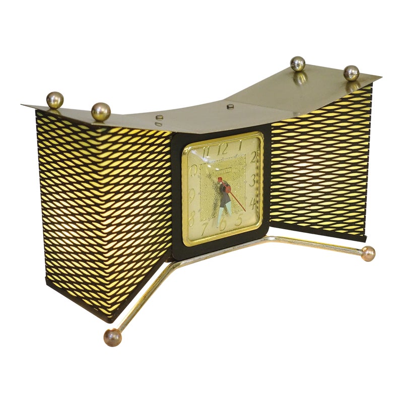 United Clock Atomic Space Age Architecture Modern Brass Table Lamp Snider 1950's