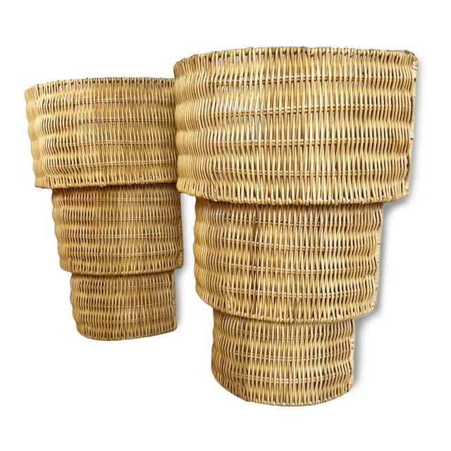 Natural Wicker Stack Wall Sconce Shade For Sale - Image 4 of 5