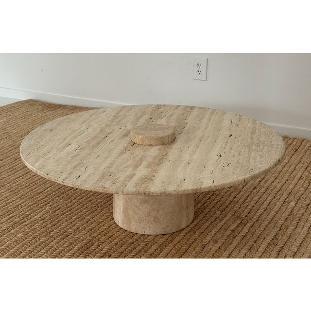 Round Travertine Coffee Table, 1970s For Sale - Image 4 of 11